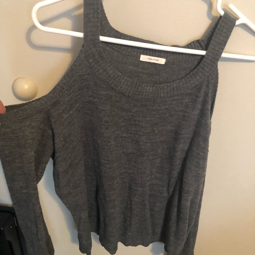 Gray shoulderless sweater